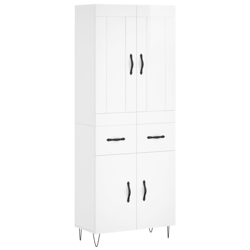 Aparador Alto Madera Contrachapada Blanco Brillo 69,5x34x180 Cm_1