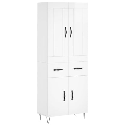 Aparador Alto Madera Contrachapada Blanco Brillo 69,5x34x180 Cm_1