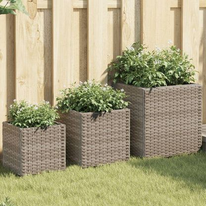 Jardineras 3 Unidades Ratán Sintético Gris_1