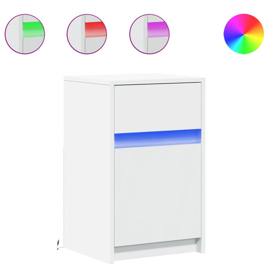 Mesitas De Noche Con Luces Led 2 Uds Madera Ingeniería Blanca_0