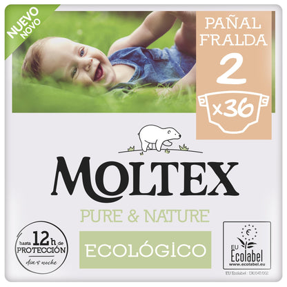 Fraldas T2 (3-6 kg) Moltex Pure &amp; Nature, 36 unidades