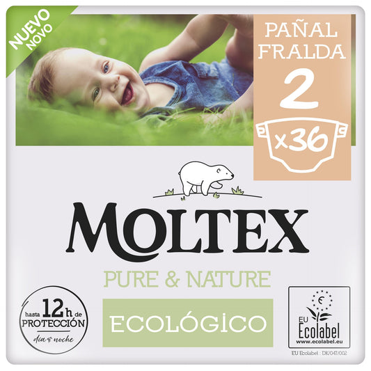 Fraldas T2 (3-6 kg) Moltex Pure &amp; Nature, 36 unidades
