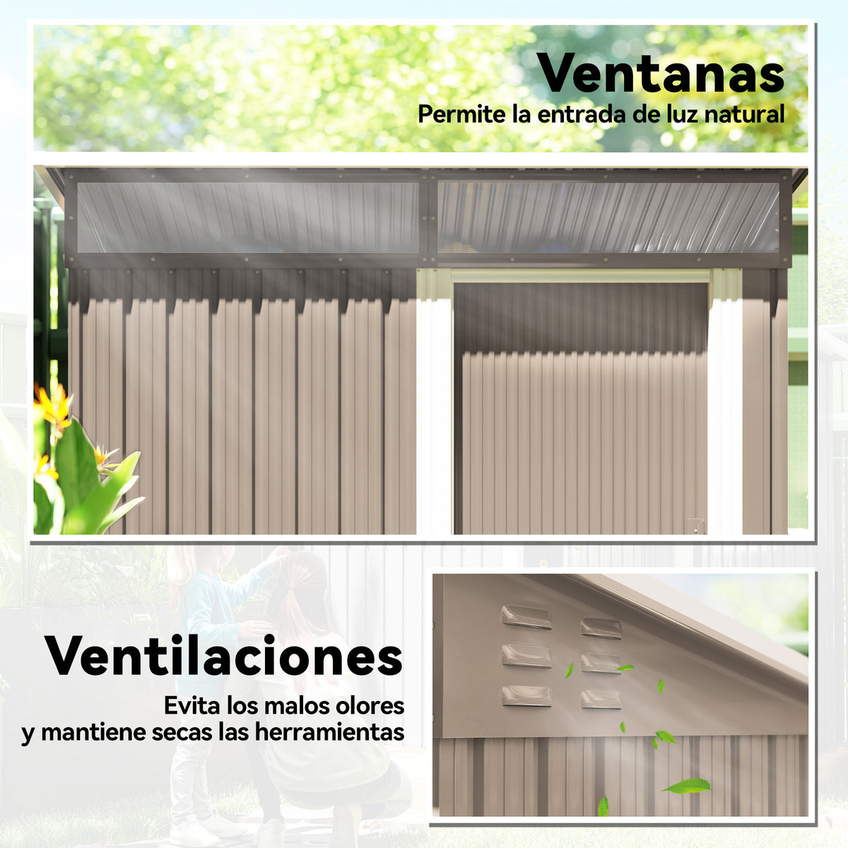 Caseta De Jardín Outsunny Acero Galvanizado Marrón 195x122x182 Cm_5