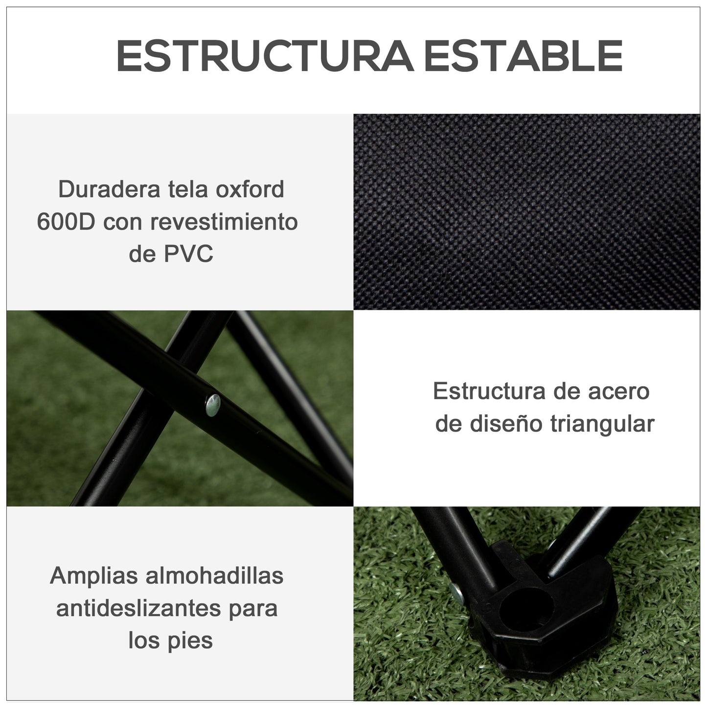 Outsunny Silla De Camping Plegable Con Bolsa De Transporte Carga 110 Kg Negro_5