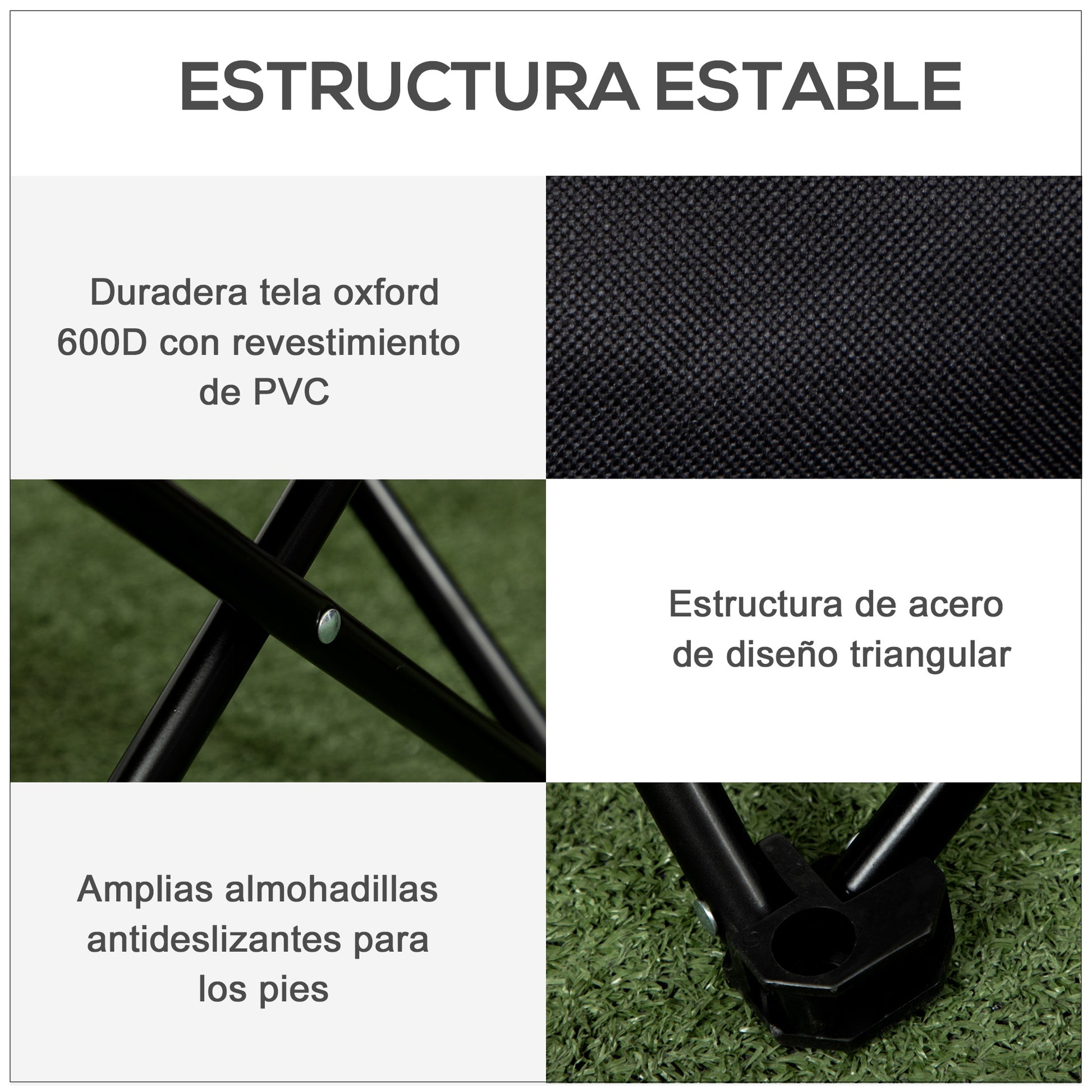 Outsunny Silla De Camping Plegable Con Bolsa De Transporte Carga 110 Kg Negro_5