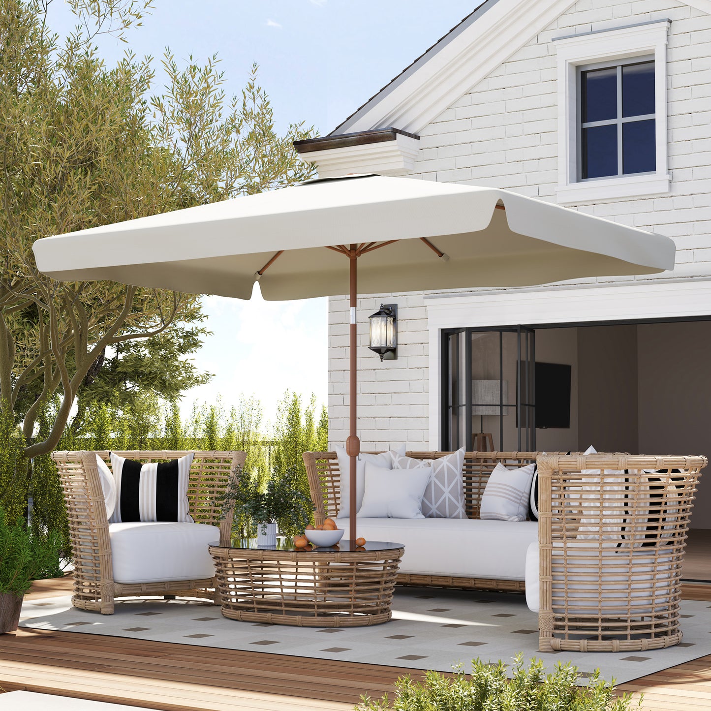 Outsunny Sombrilla De Terraza Exterior 300x200 Cm Con Ángulo Ajustable Crema_4