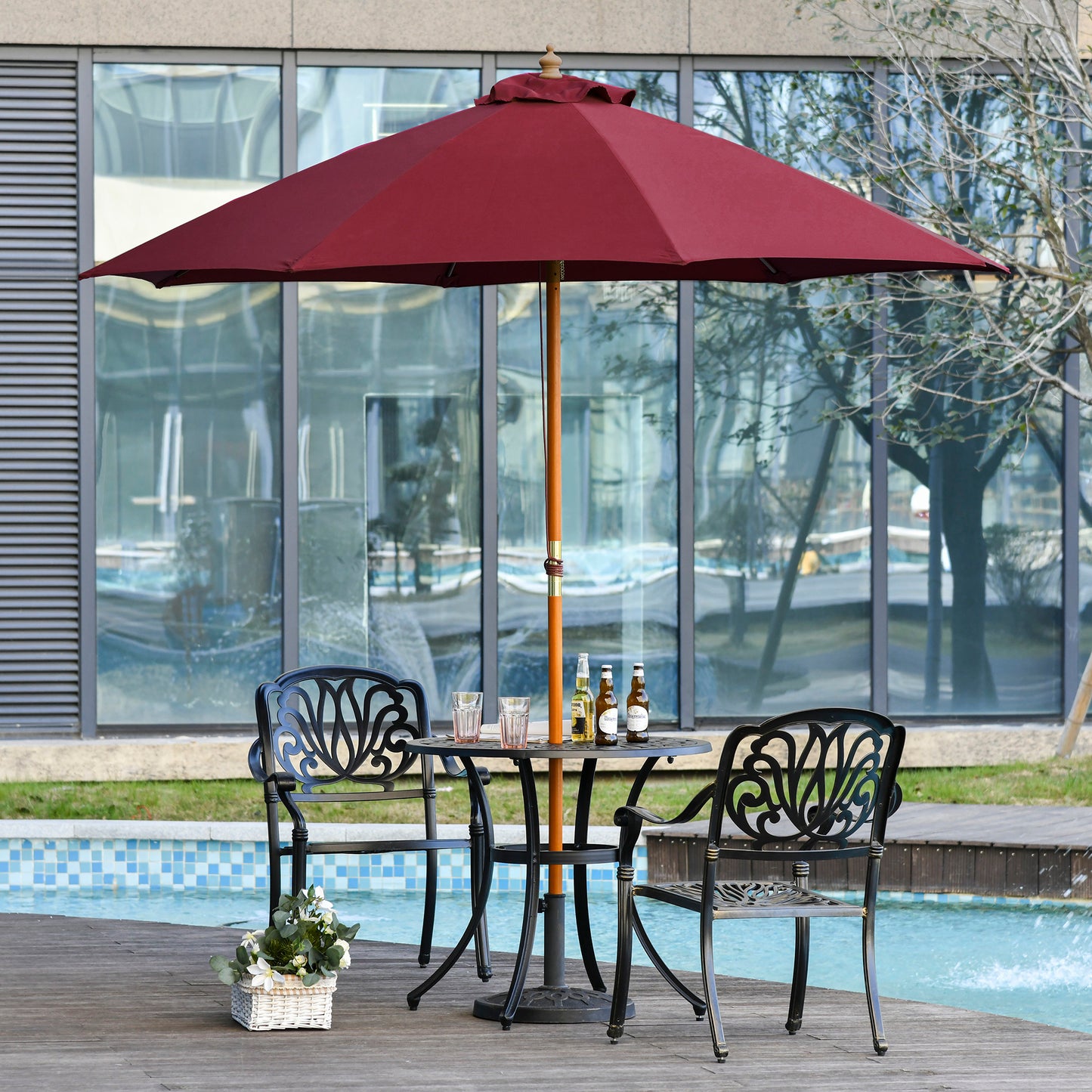 Outsunny Sombrilla De Madera Ajustable Ventilación Sistema Polea Ø257x253cm Rojo_1