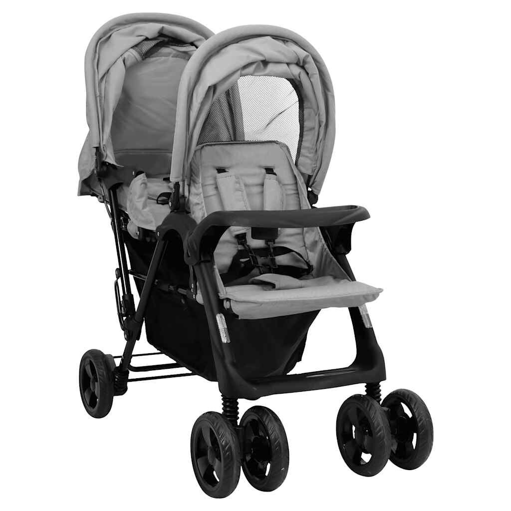 Vidaxl Carrito Para Gemelos Tandem De Acero Gris Claro_1