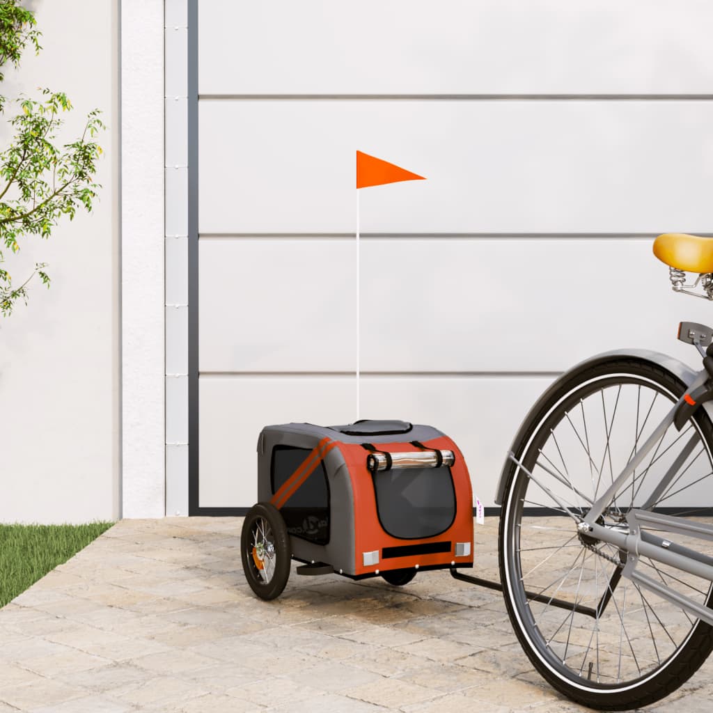 Remolque De Bicicleta Mascotas Hierro Tela Oxford Naranja Gris_1