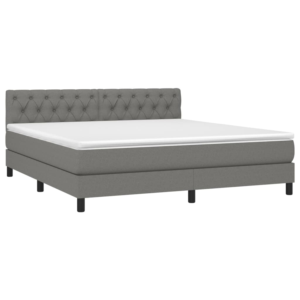 Cama Box Spring Colchón Y Luces Led Tela Gris Oscuro 160x200 Cm / Vetonek_2