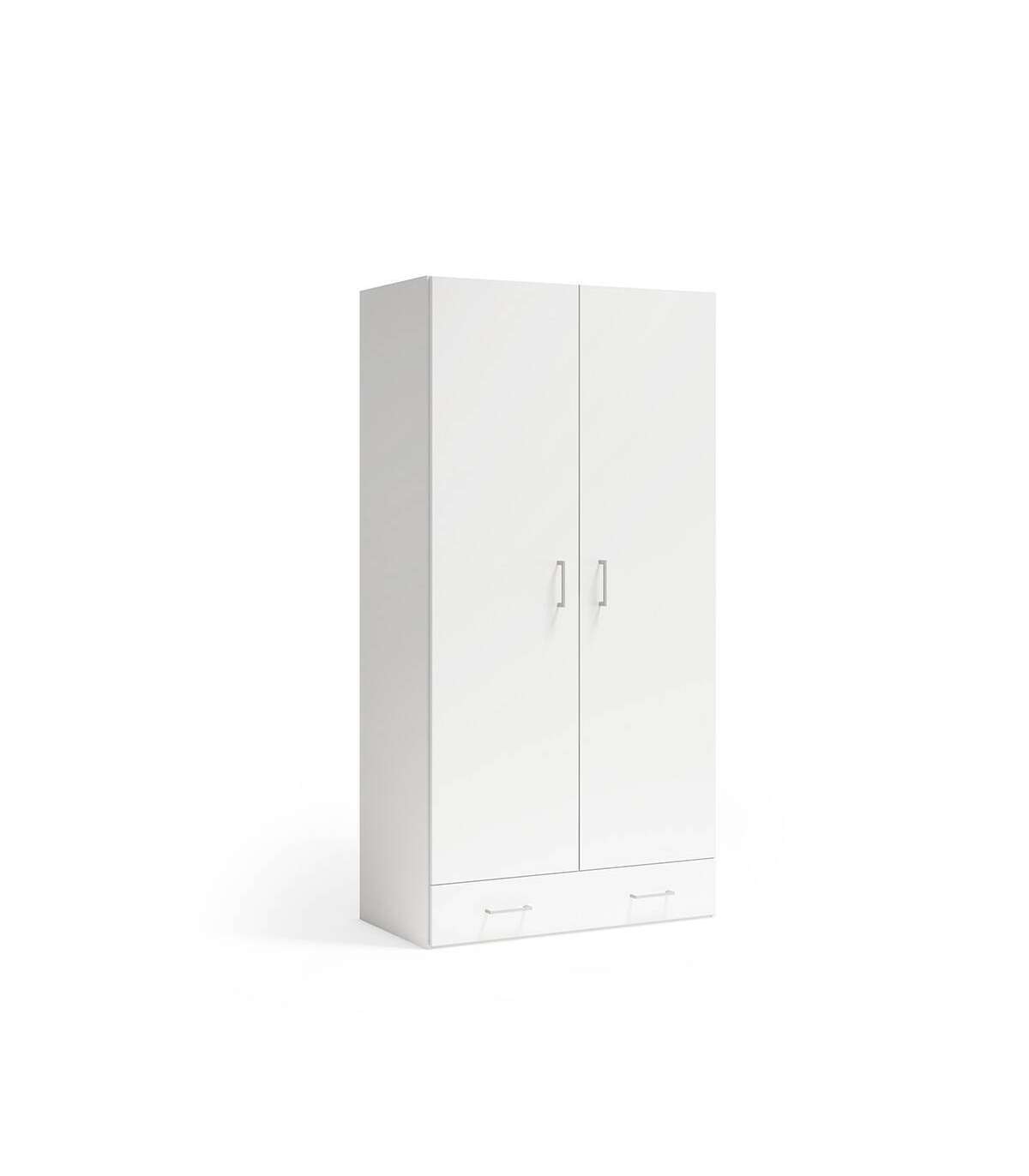 Armario 2 Puertas Abatibles Y 1 Cajón Acabado Blanco, 197cm(alto) 99cm(ancho) 51cm(fondo)_0