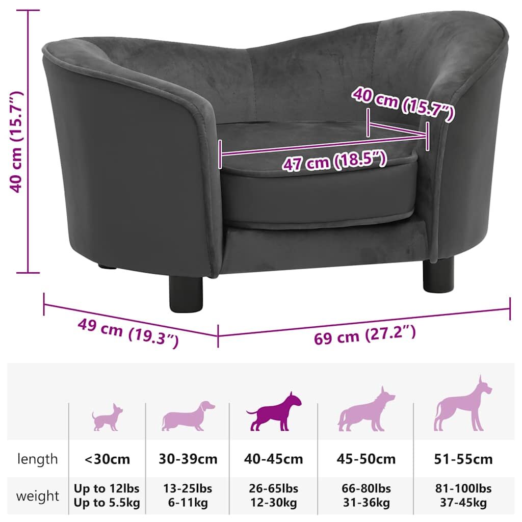 Vidaxl Sofá Para Perros Felpa Y Cuero Sintético Gris Oscuro 69x49x40 Cm_2