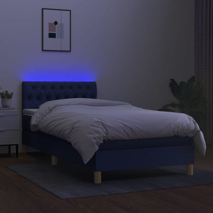 Cama Box Spring Con Colchón Y Led Tela Azul 100x200 Cm / Vetonek_1