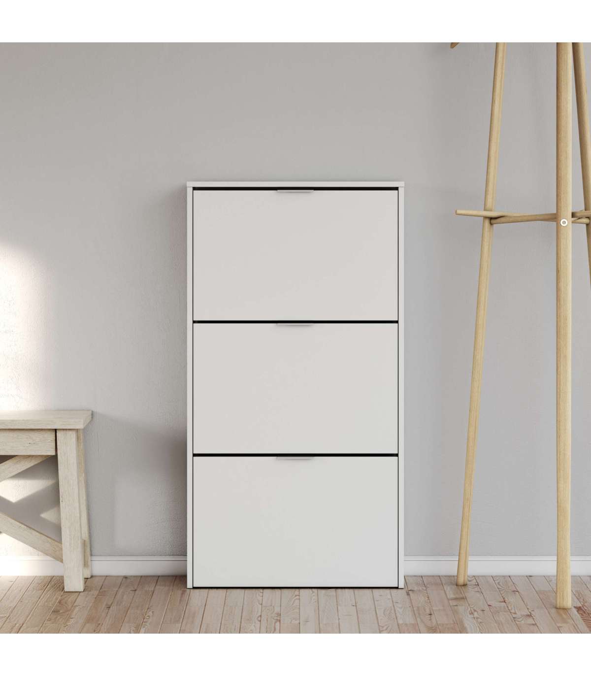 Mueble Zapatero 3 Trampones Almanzora Acabado Blanco, 60 Cm(ancho) 113 Cm(altura) 22 Cm(fo_1