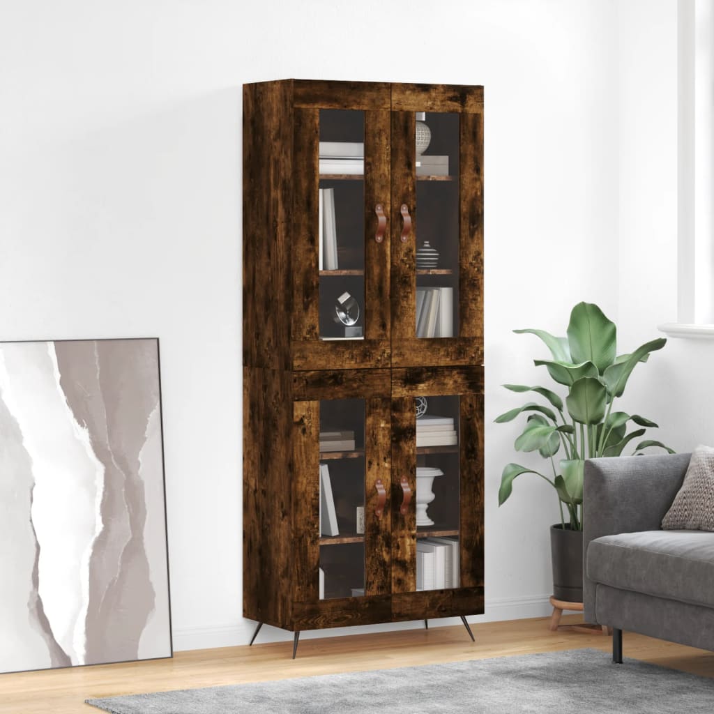 Aparador Alto Madera Contrachapada Roble Ahumado 69,5x34x180 Cm_0