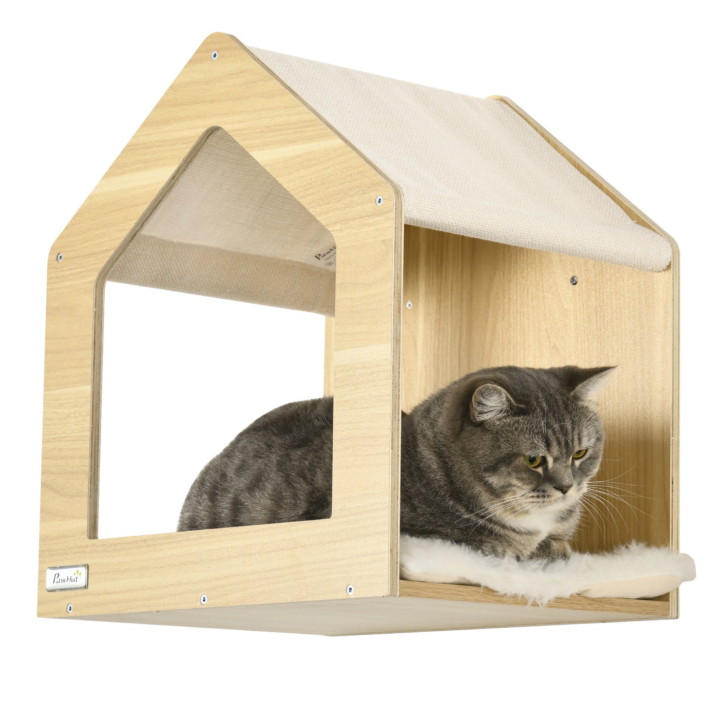 Pawhut Conjunto De Casa Para Gatos Y Estantes Para Gatos 35x35x81 Cm Roble_4