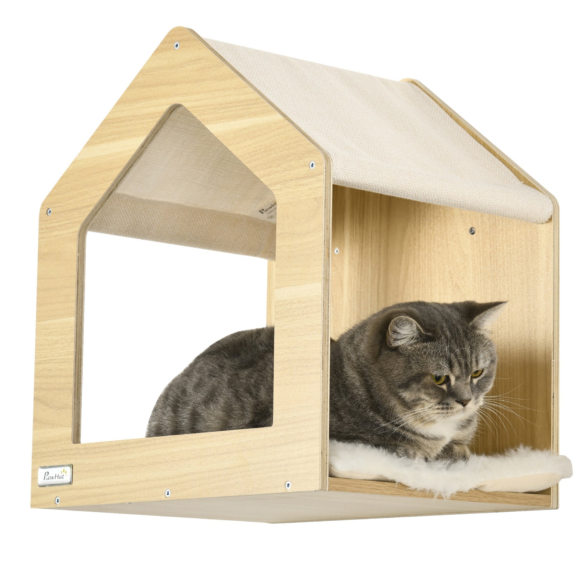 Pawhut Conjunto De Casa Para Gatos Y Estantes Para Gatos 35x35x81 Cm Roble_4