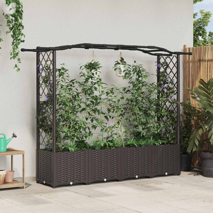 Cama Elevada Con Trellis Y Techo Marrón 204 X 40 X 138 Cm Pp_1