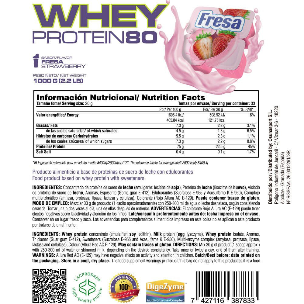 Whey Protein80 - 1kg - Fresa - Aumenta La Masa Muscular - Masmusculo_5
