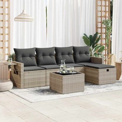 Set De Sofás De Jardín 6 Pzas Y Cojines Ratán Sintético Gris / Vetonek_3