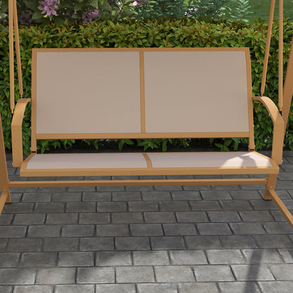 Outsunny Columpio De Jardín De 2 Plazas Con Toldo Ajustable 160x112x162 Cm Caqui_4