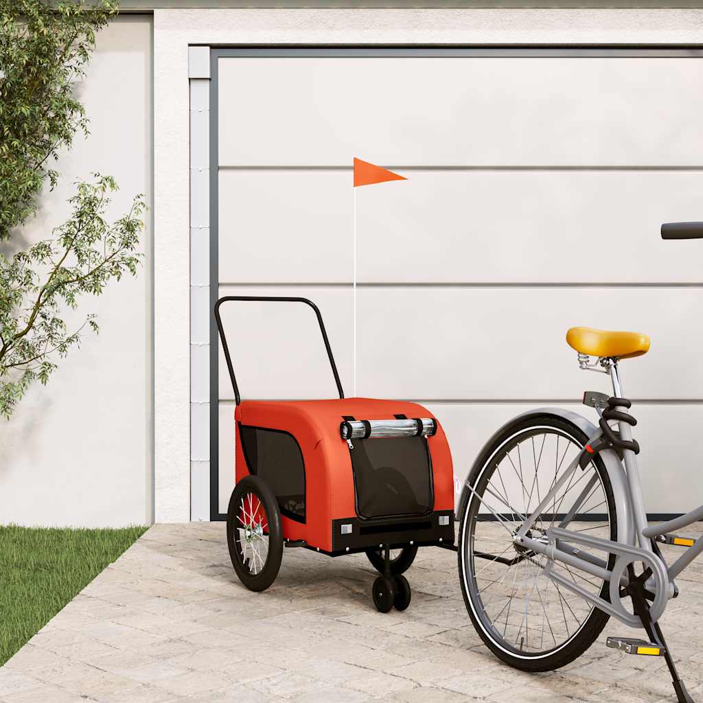 Remolque De Bicicleta Mascotas Hierro Tela Oxford Naranja Negro_1