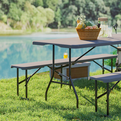 Outsunny Conjunto De Camping Plegable 3 Piezas Mesa Plegable Camping Con Bancos_4