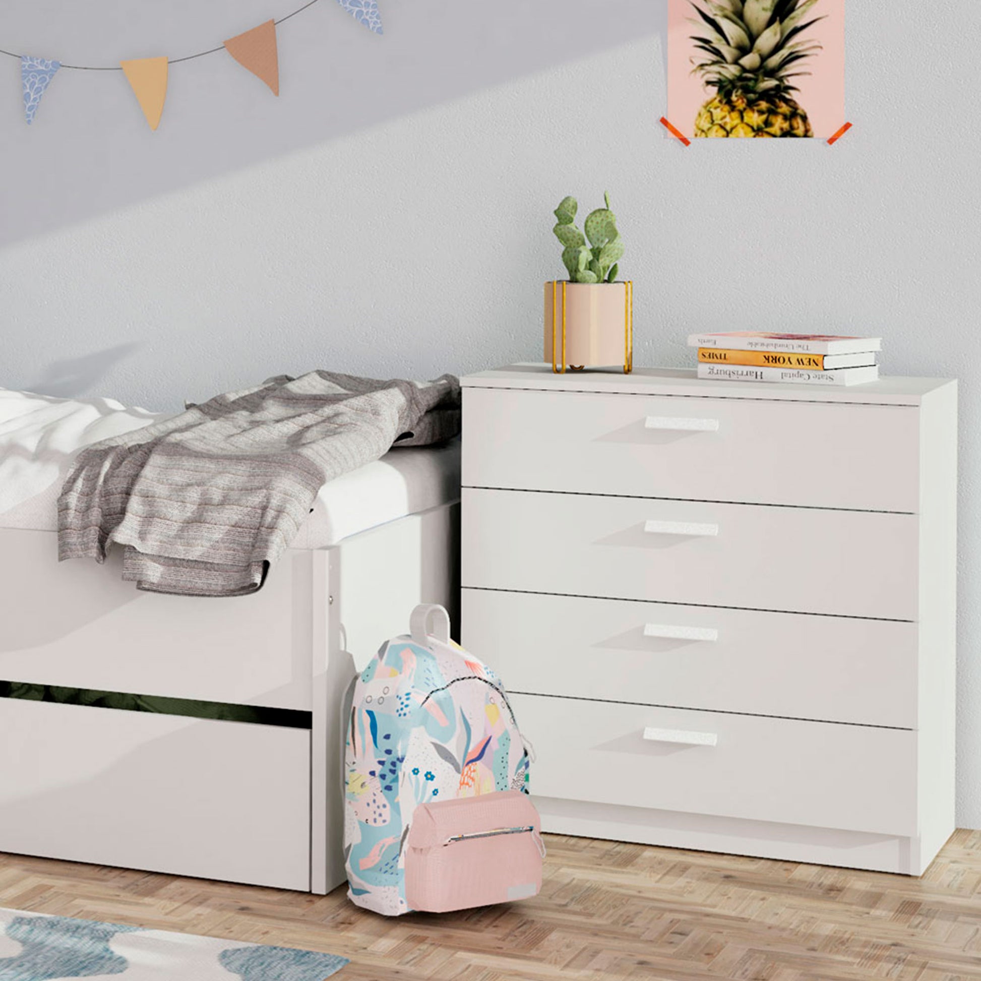 Cómoda Dormitorio, Cajonera 4 Cajones, Sinfonier 78x74x40 Cm (alto X Ancho X Profundo), Briebe, Nova, Blanco_1