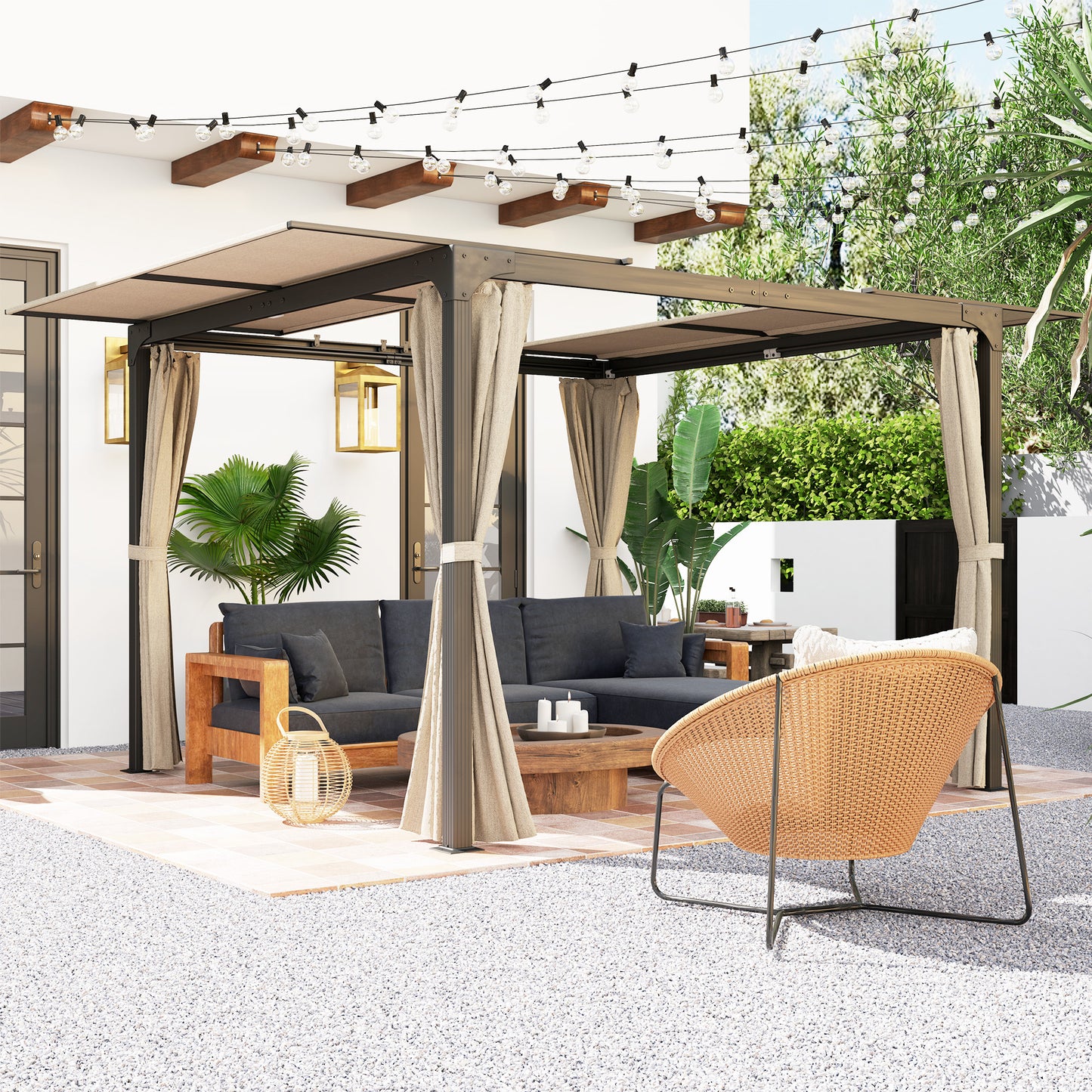 Outsunny Pérgola De Aluminio 4,2x3 M Con Techo Corredizo 4 Paredes Laterales_1