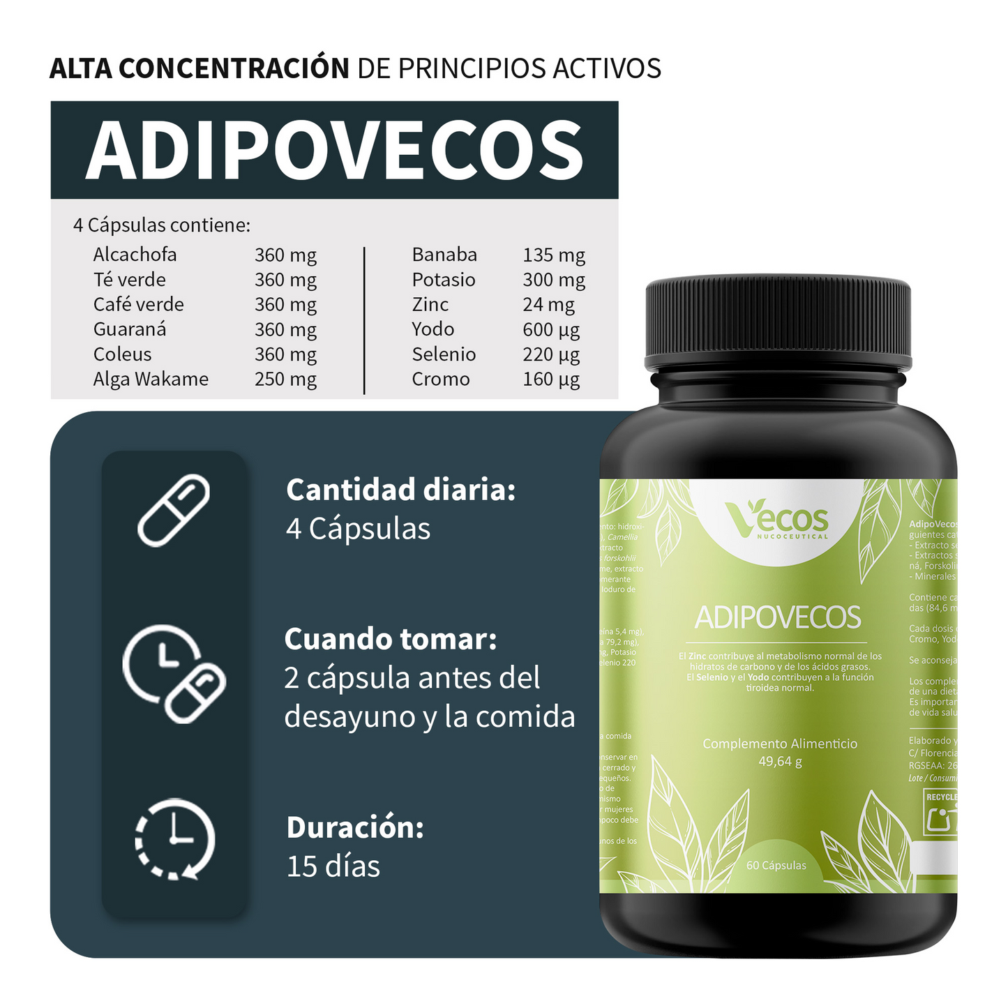 Adipovecos Vecos 60 Cápsulas | Quema De Grasa Y Control De Peso | Té Verde, Guaraná Y Forskolina_2