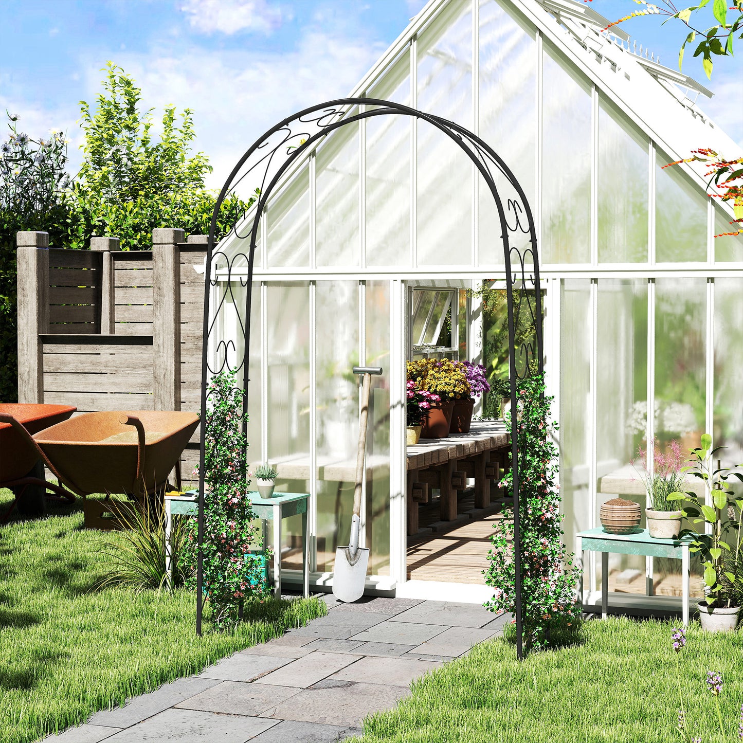 Outsunny Arco De Jardín De Acero Diseño Espiral De Corazón 125x37x230 Cm Negro_3