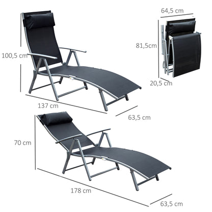 Outsunny Tumbona Plegable Con Respaldo Ajustable 137x63,5x100,5 Cm Negro_2