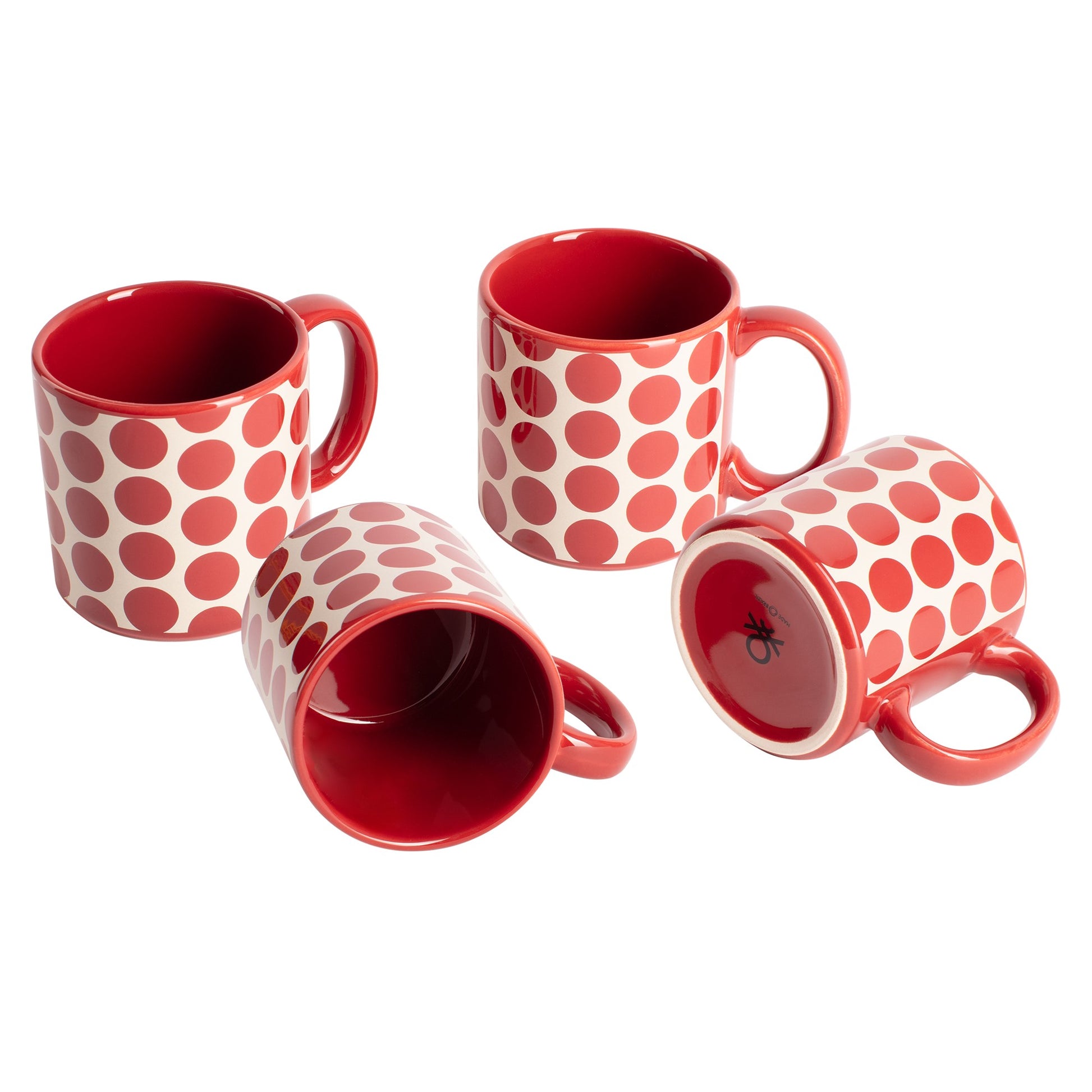 Set 4 Pzs Tazas Gres 360ml Puntos Rojos Topos Rojos Benetton_1