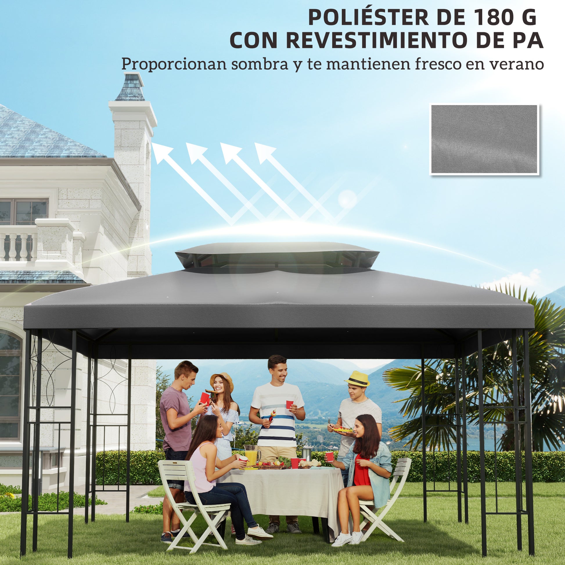 Outsunny Techo De Repuesto Para Cenador 4x3 M Con Techo Doble Protección Uv Gris_5