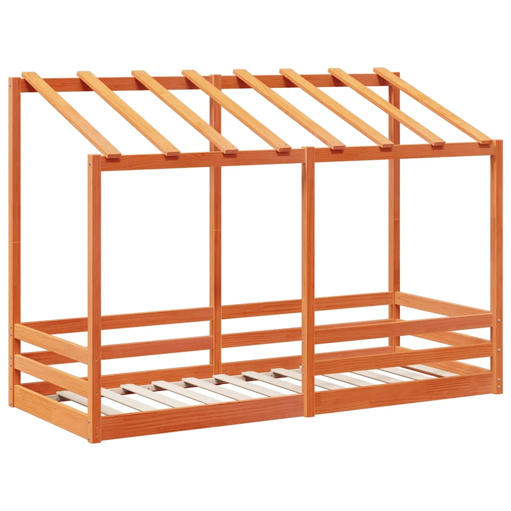 Cama Infantil Con Techo Madera Maciza Pino Marrón 90x190 Cm_2