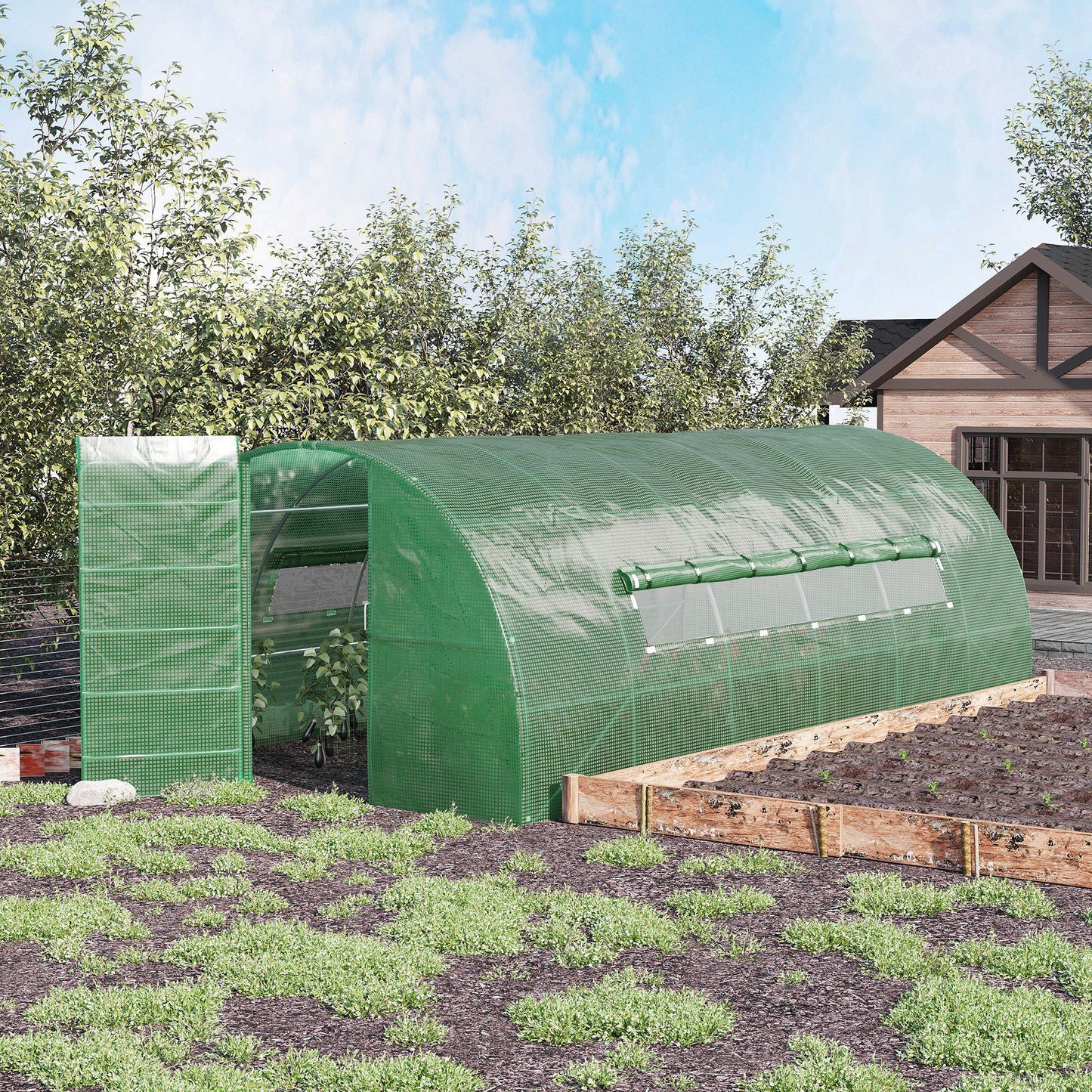 Outsunny Invernadero De Túnel 6x3x2m Con Puerta Y Ventanas Para Cultivos Plantas_1