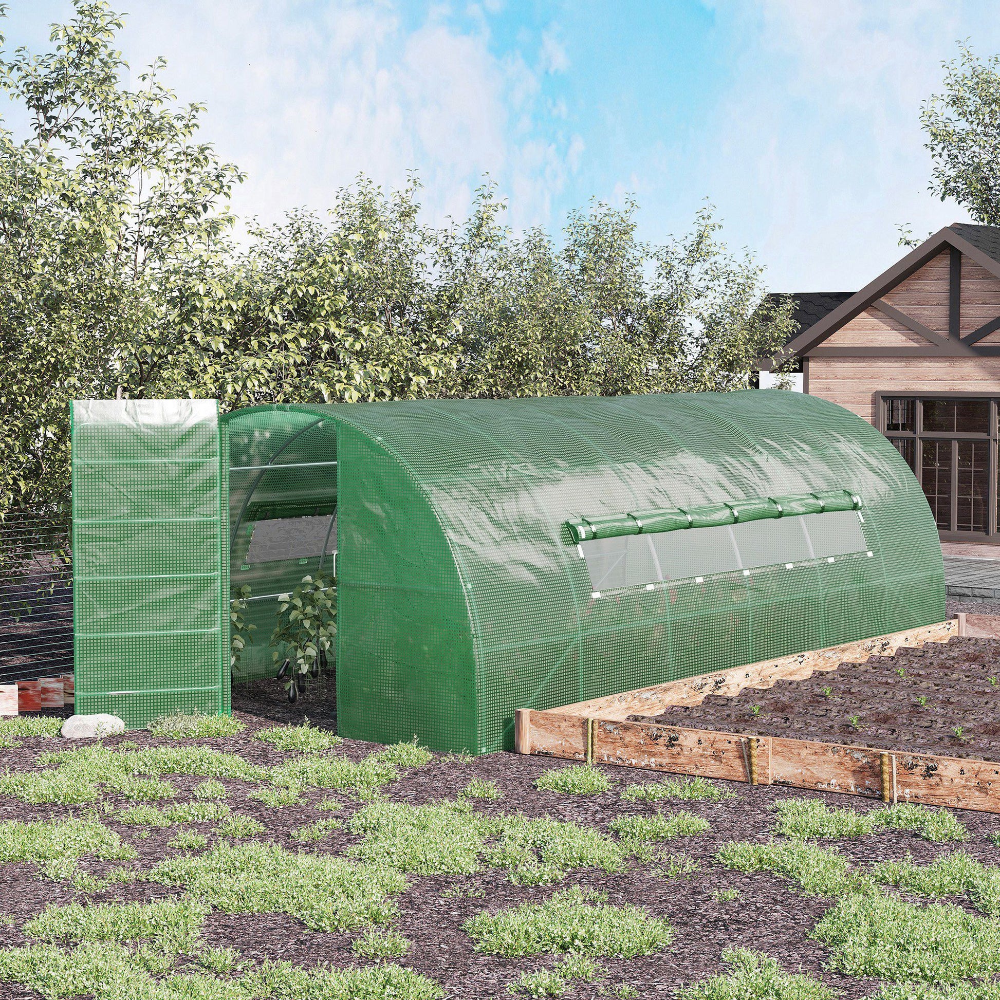 Outsunny Invernadero De Túnel 6x3x2m Con Puerta Y Ventanas Para Cultivos Plantas_1