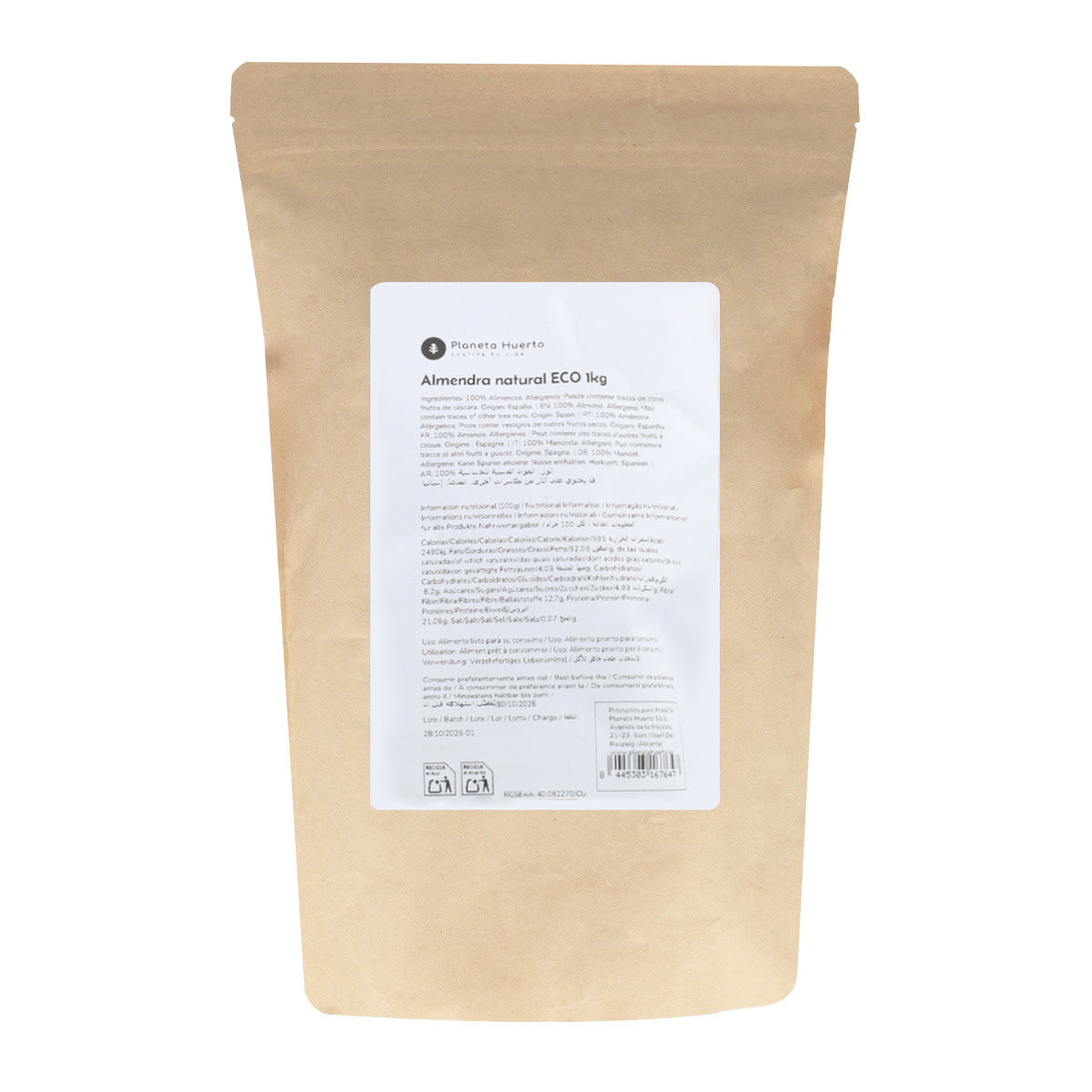 Amêndoas naturais com pele ECO Planeta Huerto 1 kg