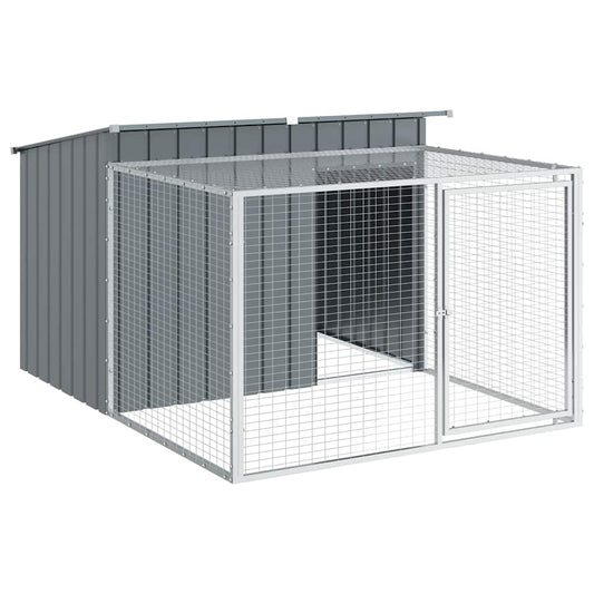 Caseta Para Perro Con Corral Antracita 153x194x110 Cm Acero Galvanizado_0