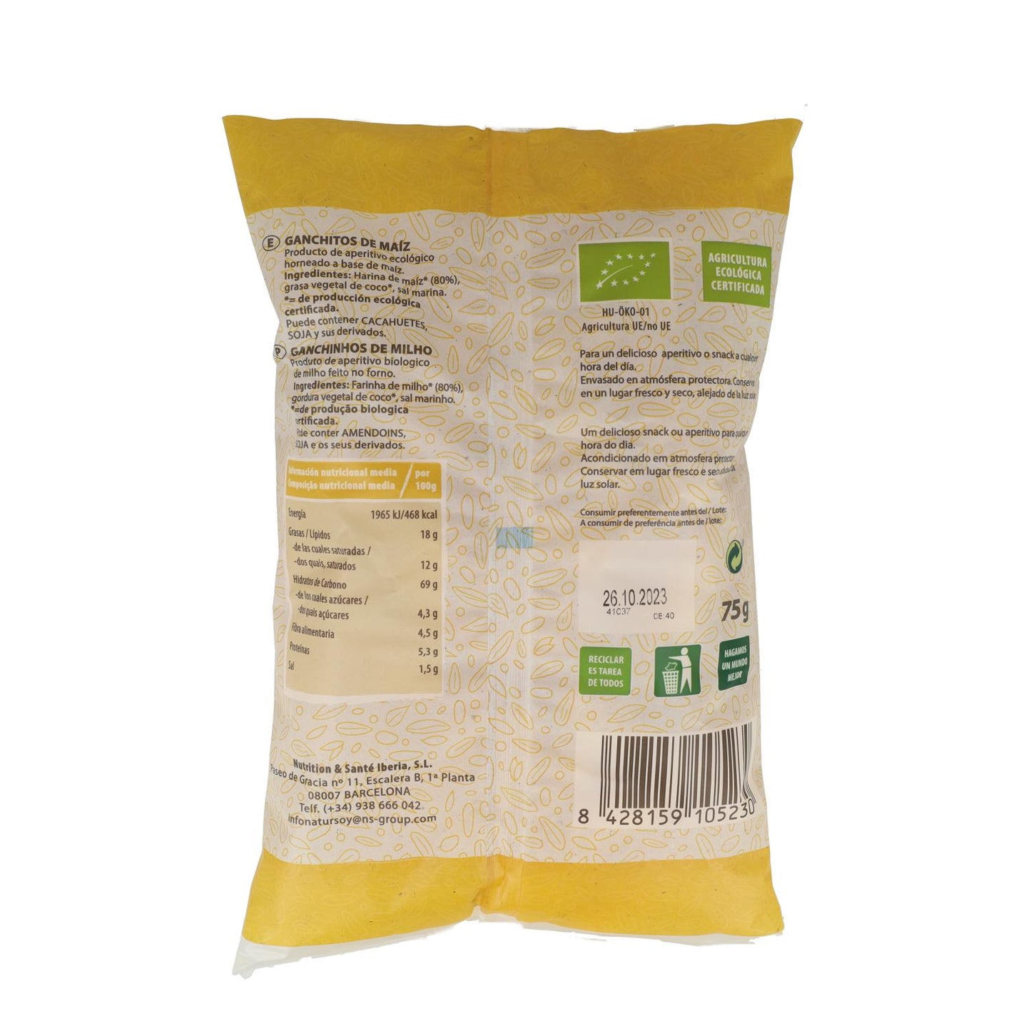 Bolachas de milho biológico, 75 g. Natursoy