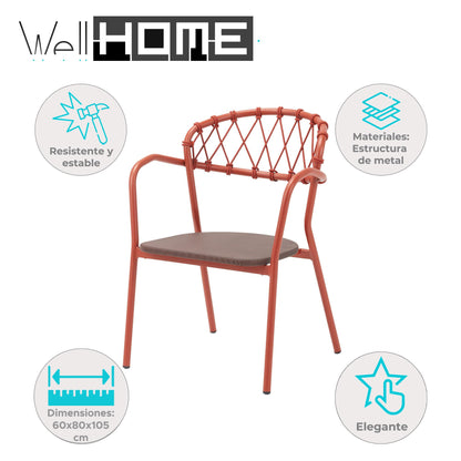 Silla De Exterior Esso Beige Y Naranja - Aluminio Ligero Y Resistente 60x80x105cm - Well Home_1