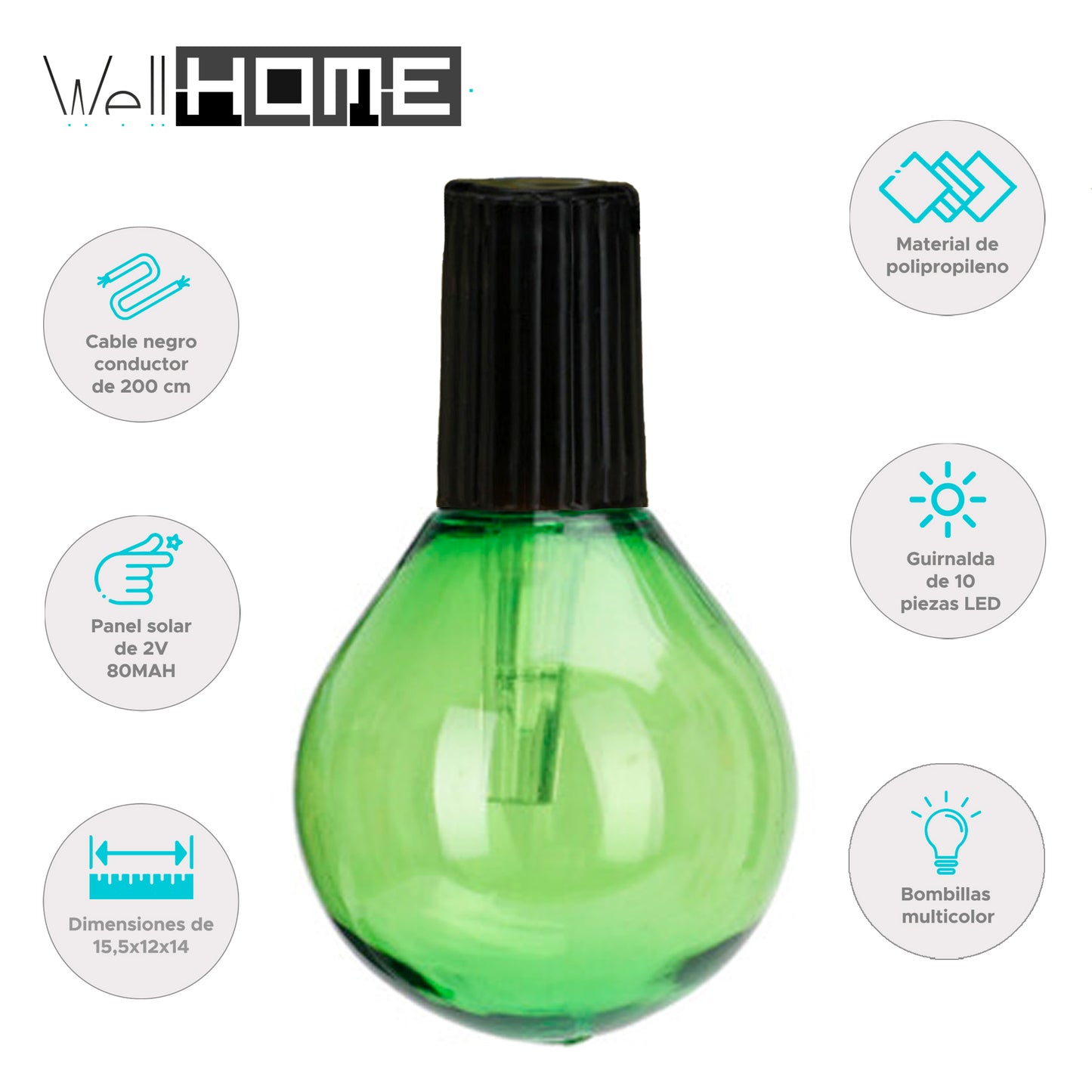 Well Home Set De 10 Luces Blancas Cálidas De Fiesta Solar Con Panel Led Multicolor_1