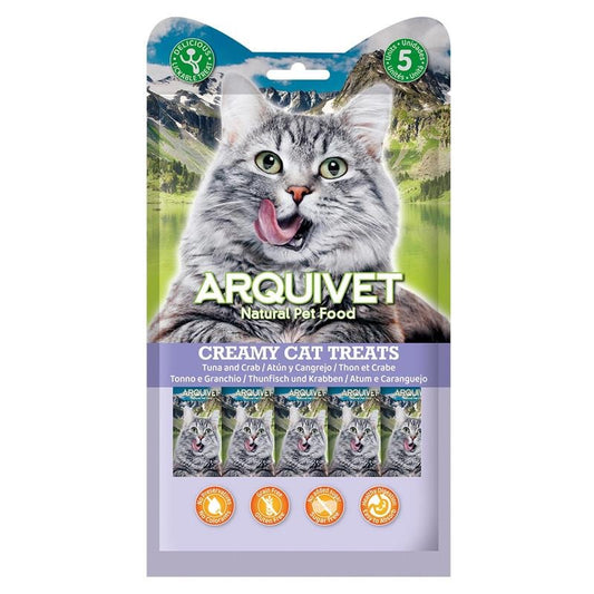 Petiscos cremosos para gatos Arquivet Atum e caranguejo 5x14 g