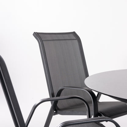 Conjunto De Mesas Y Sillas De Jardín, Redonda 135 Cm De Cristal Templado, Color Antracita + 6 Sillones De Aluminio_3