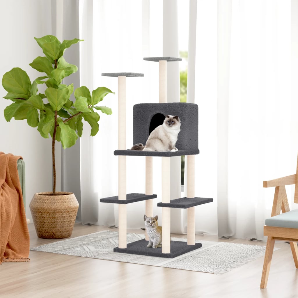 Rascador Para Gatos Con Postes De Sisal Gris Oscuro 144,5 Cm_1