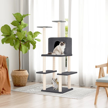 Rascador Para Gatos Con Postes De Sisal Gris Oscuro 144,5 Cm_1