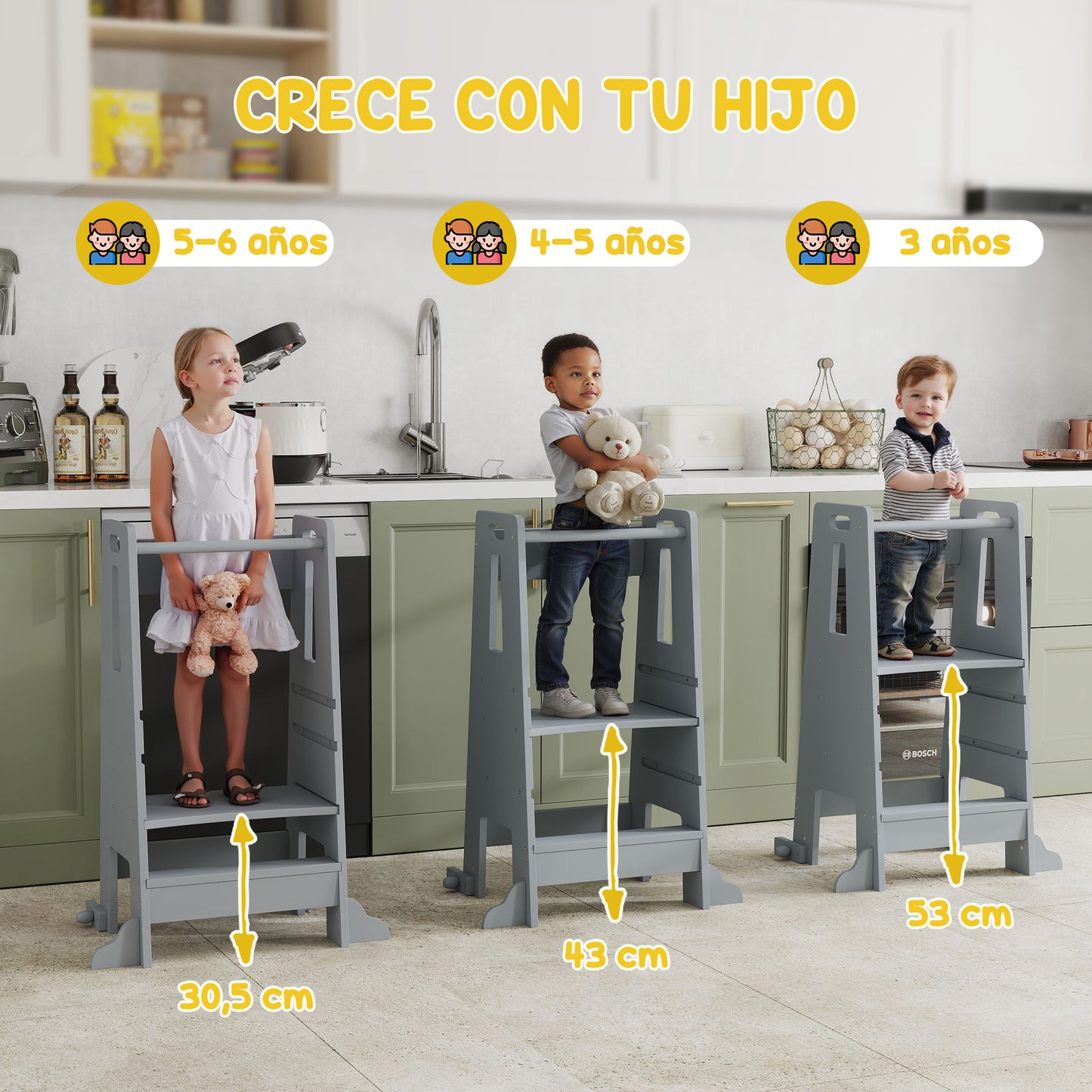 Aiyaplay Torre De Aprendizaje Con Pedal Altura Ajustable 45x47,5x91 Cm Gris_3