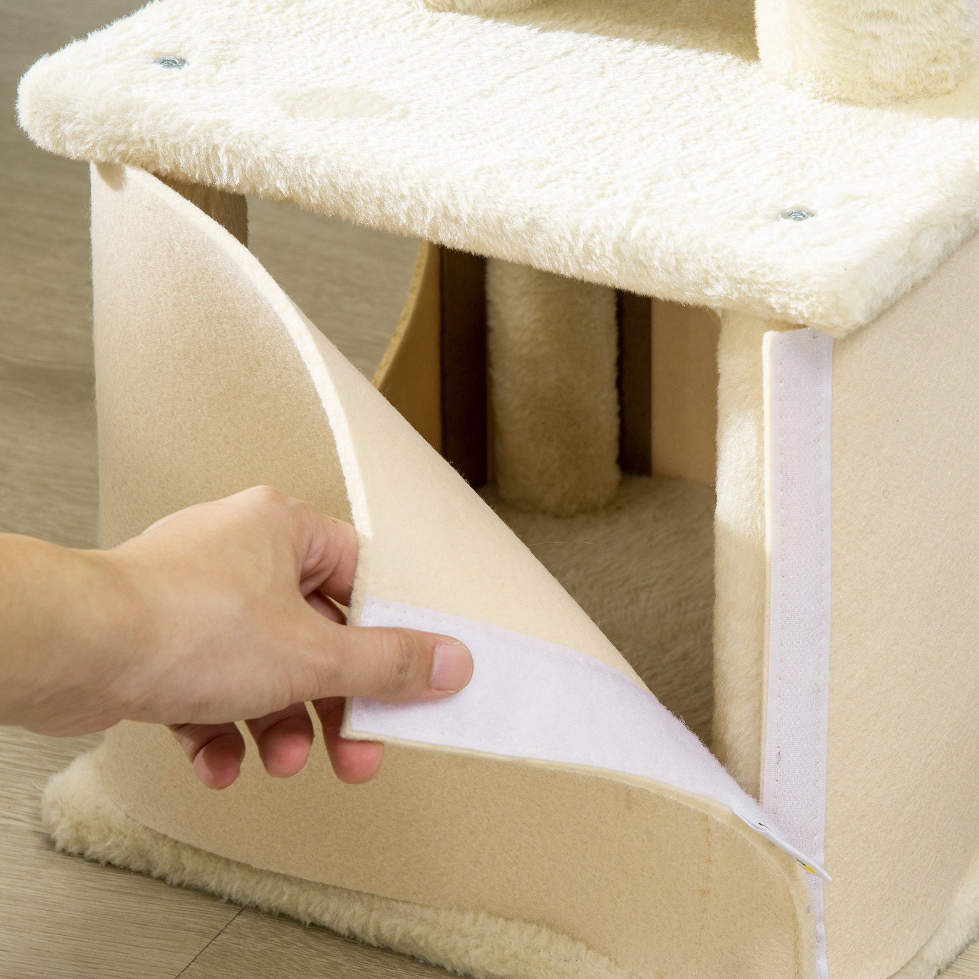 Pawhut Árbol Rascador Para Gatos Altura 83 Cm Con Cama Cueva Bola Colgante Rampa_3