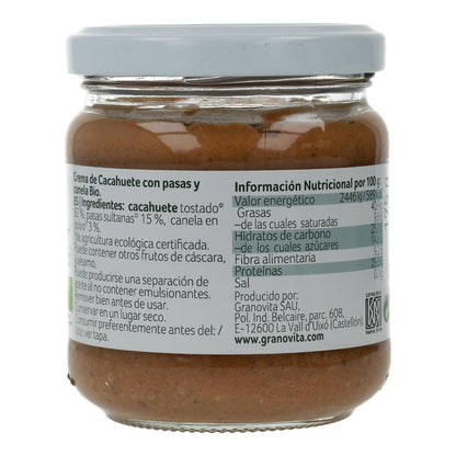 Granovita Manteiga de Amendoim Biológica com Passas e Canela 175 g