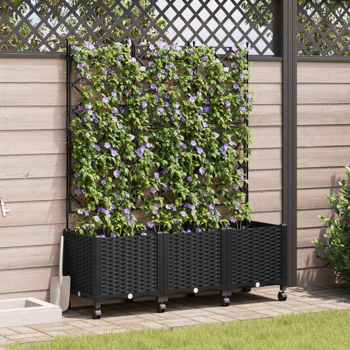 Jardinera Con Enrejado Y Ruedas 3 Uds. Negro 120 X 40 X 149 Cm_1